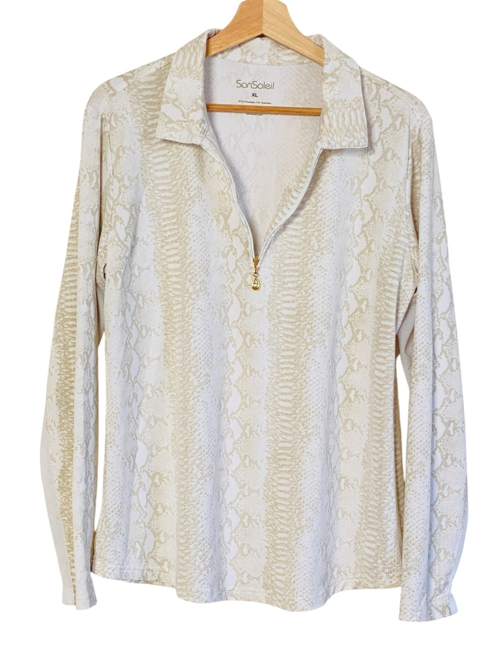 San Soliel UPF 50 Snakeskin Print 1/4 Zip Long Sleeve Moisture Wicking Top Sz XL